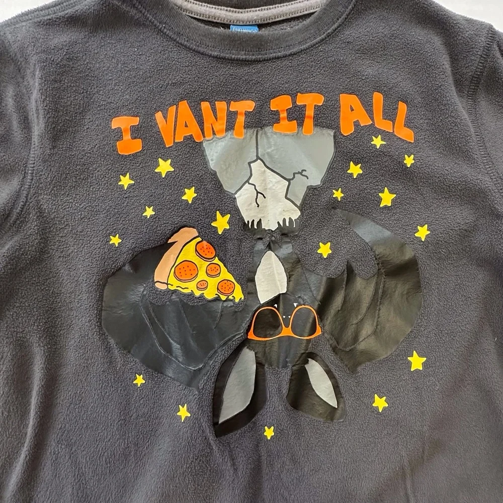 Old Navy Halloween theme‎ dark gray fleece pajama set boys L 10-12 bats pizza